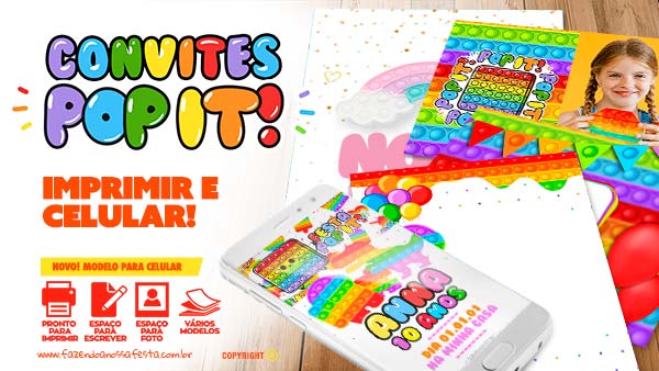 Convite Festa Pop It para Imprimir Molde Grátis para Baixar e Editar