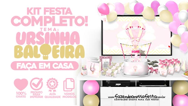 Kit Festa Ursinha Baloeira para Imprimir Grátis em Casa