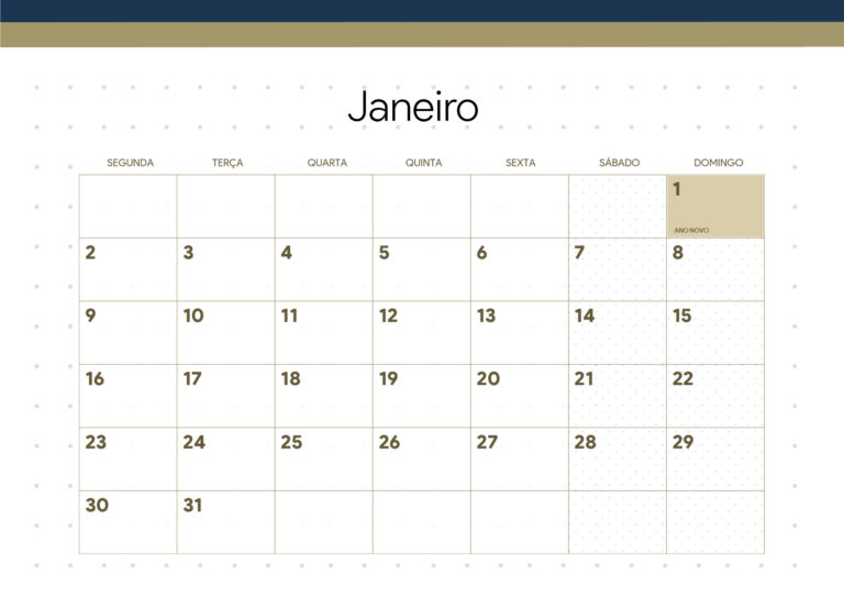 Calendario 2023 Azul Marinho Janeiro - Fazendo a Nossa Festa