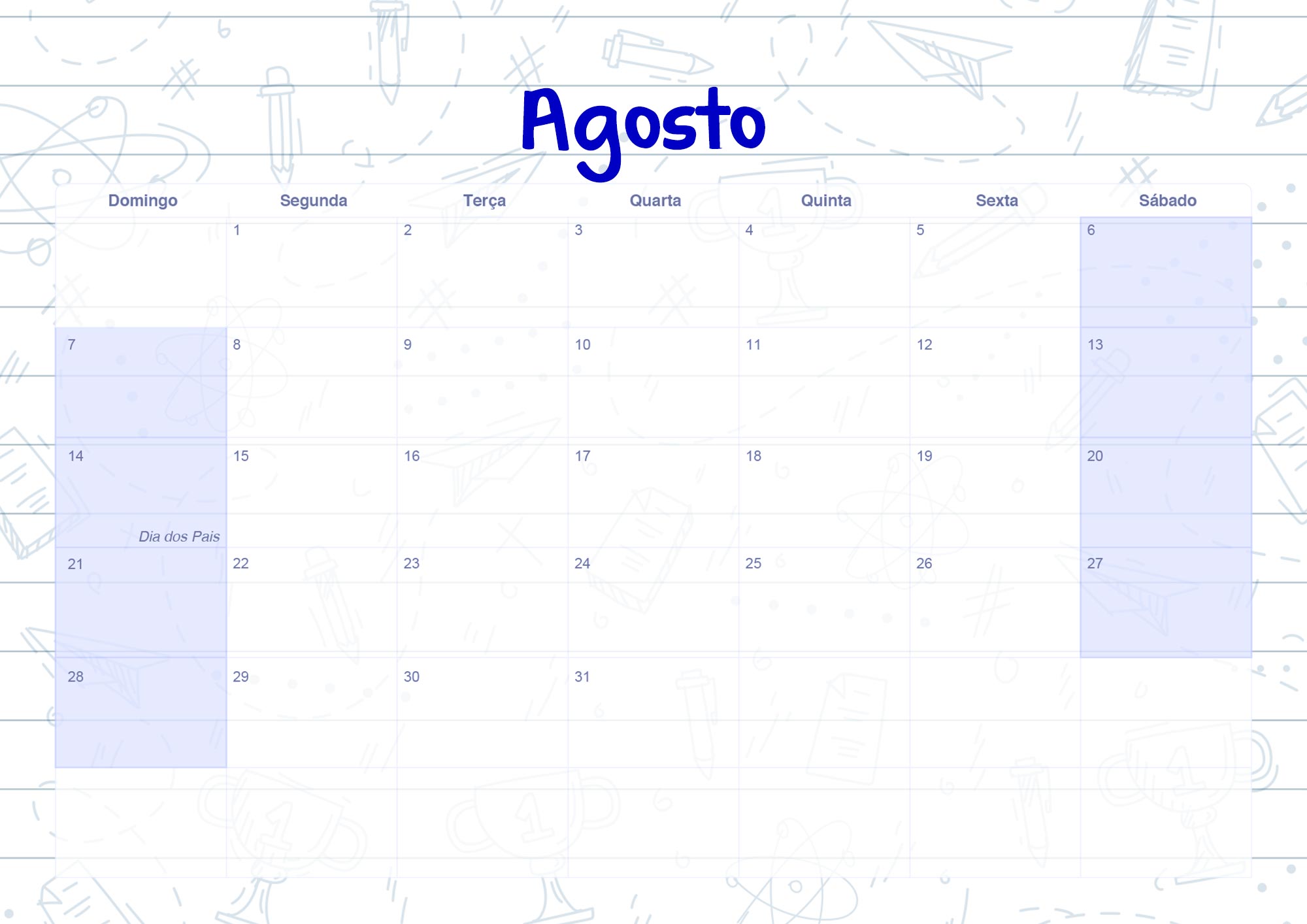 Calendario Mensal 2022 Caderno de Professor Agosto
