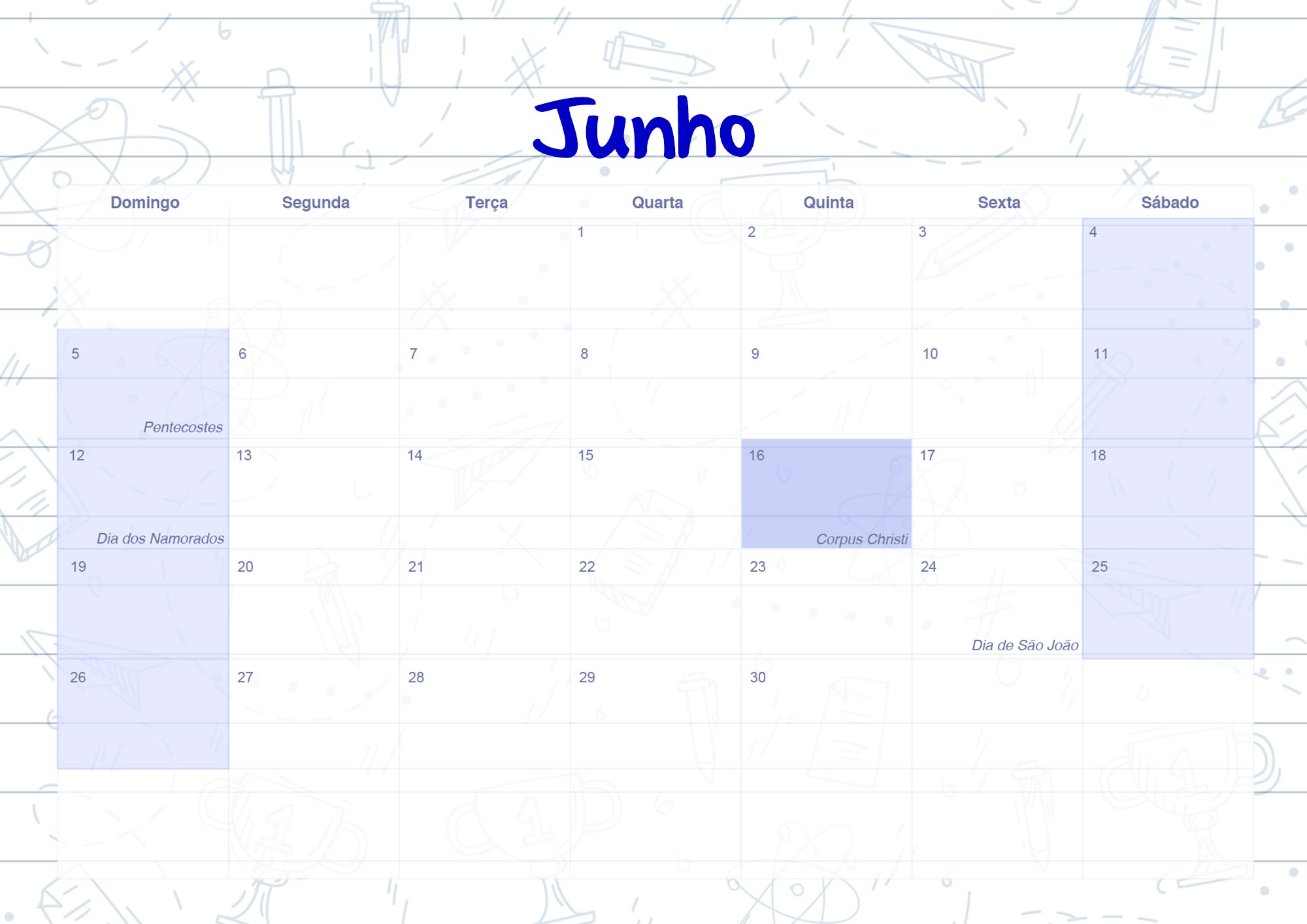 Calendario Mensal 2022 Caderno de Professor Junho