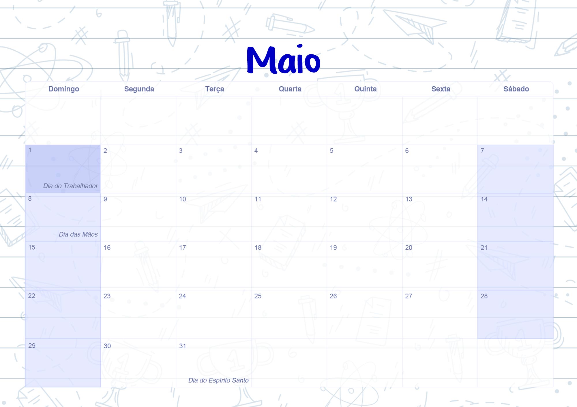 Calendario Mensal 2022 Caderno de Professor Maio