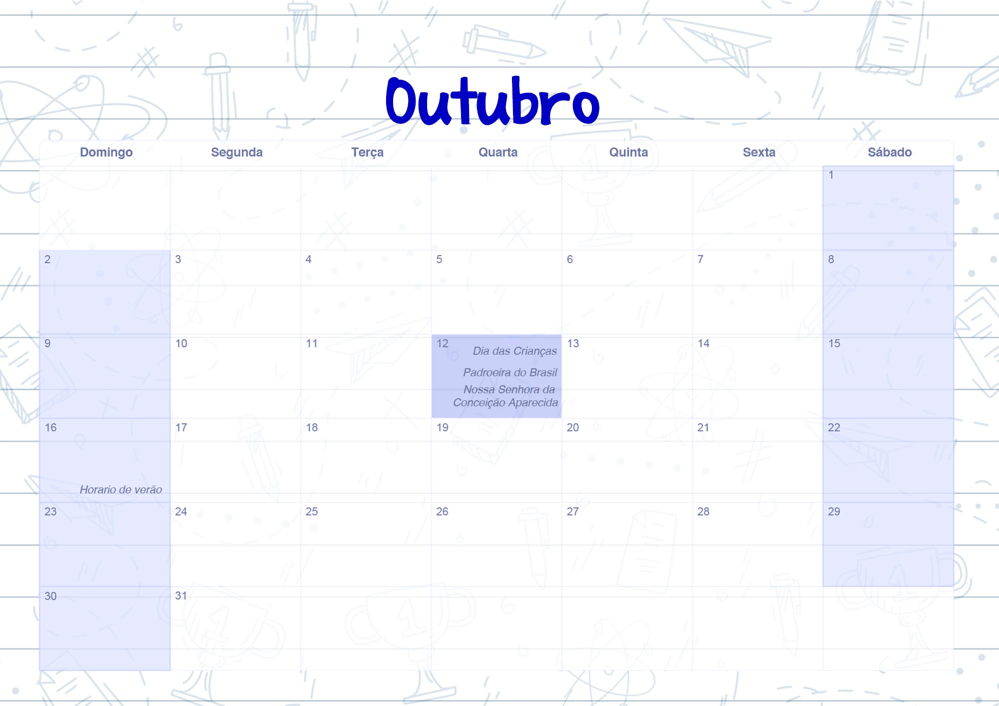 Calendario Mensal 2022 Caderno de Professor Outubro