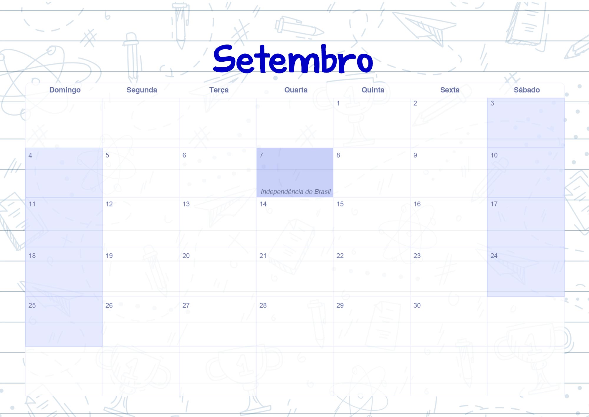 Calendario Mensal 2022 Caderno de Professor Setembro