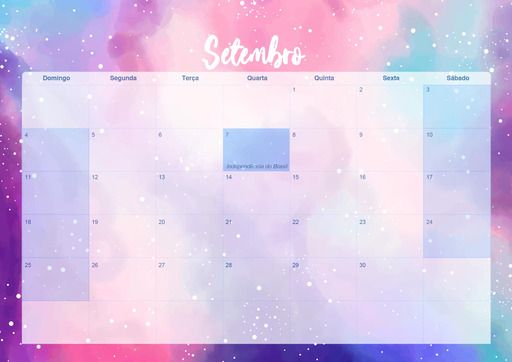 Calendario Mensal 2022 Colorido Setembro