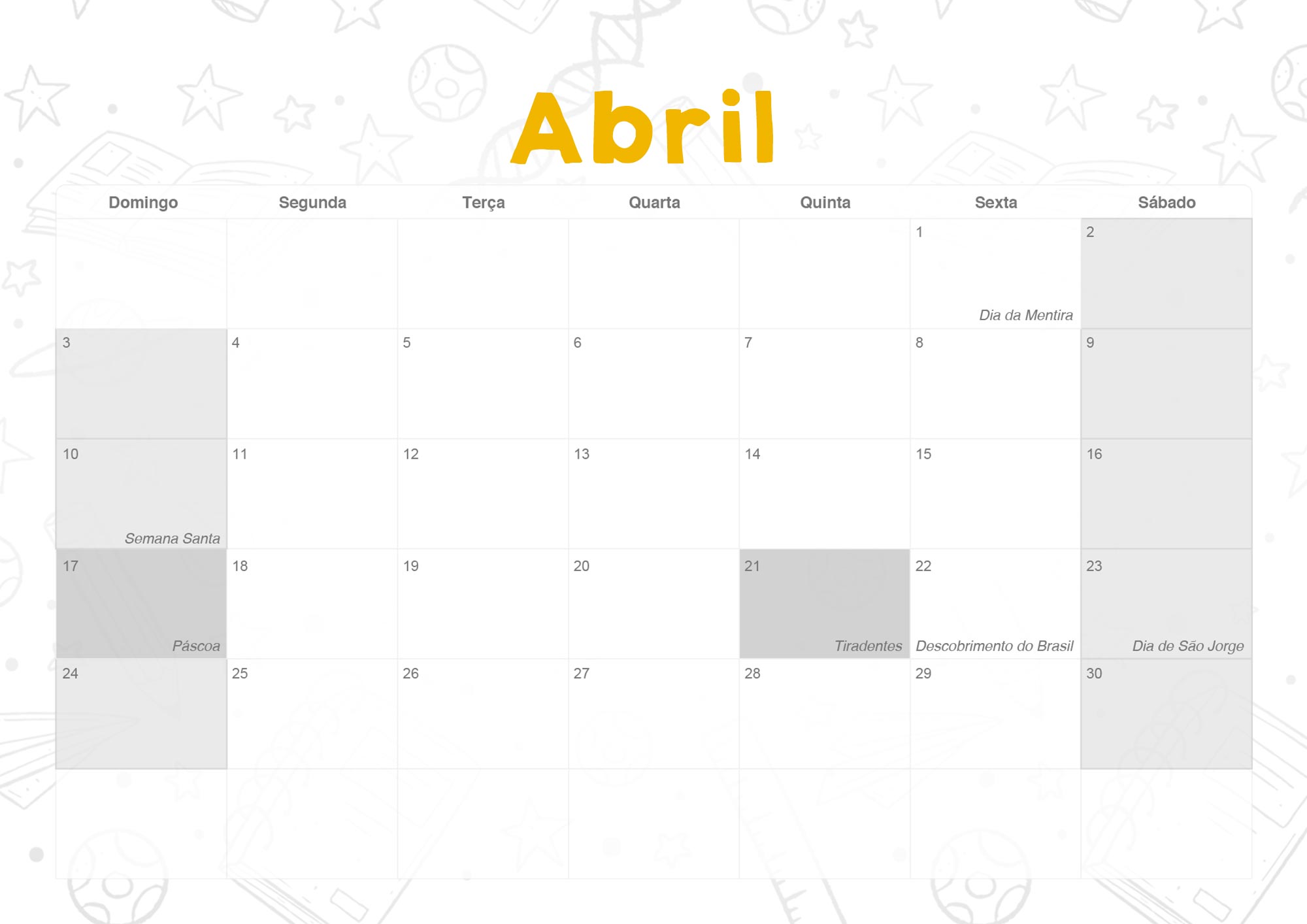Calendario Mensal 2022 Coruja Abril