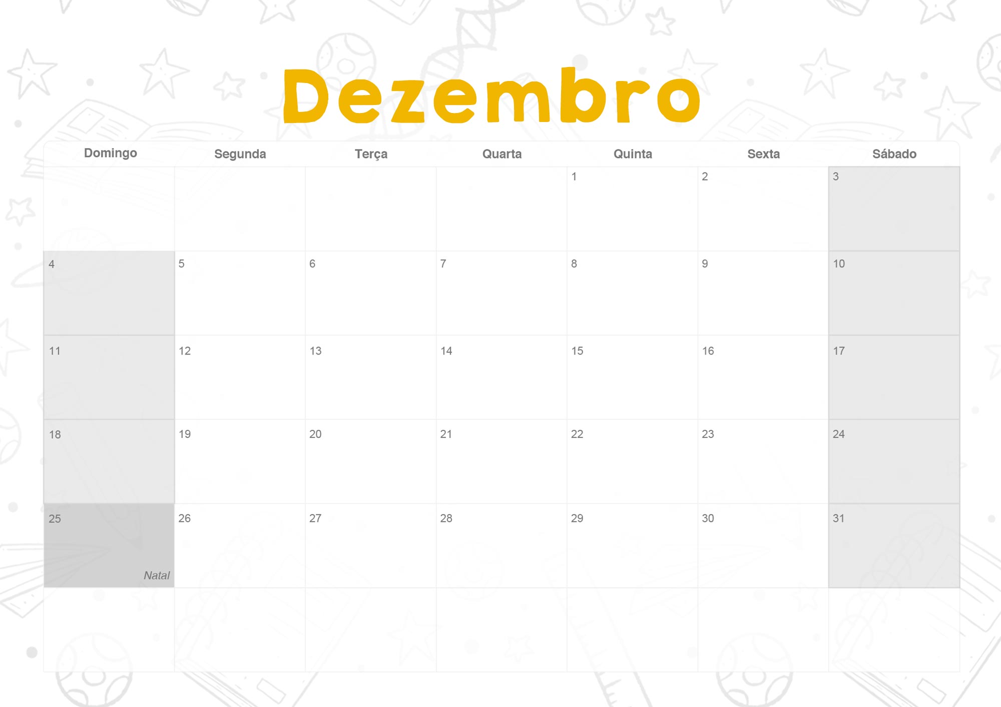 Calendario Mensal 2022 Coruja Dezembro