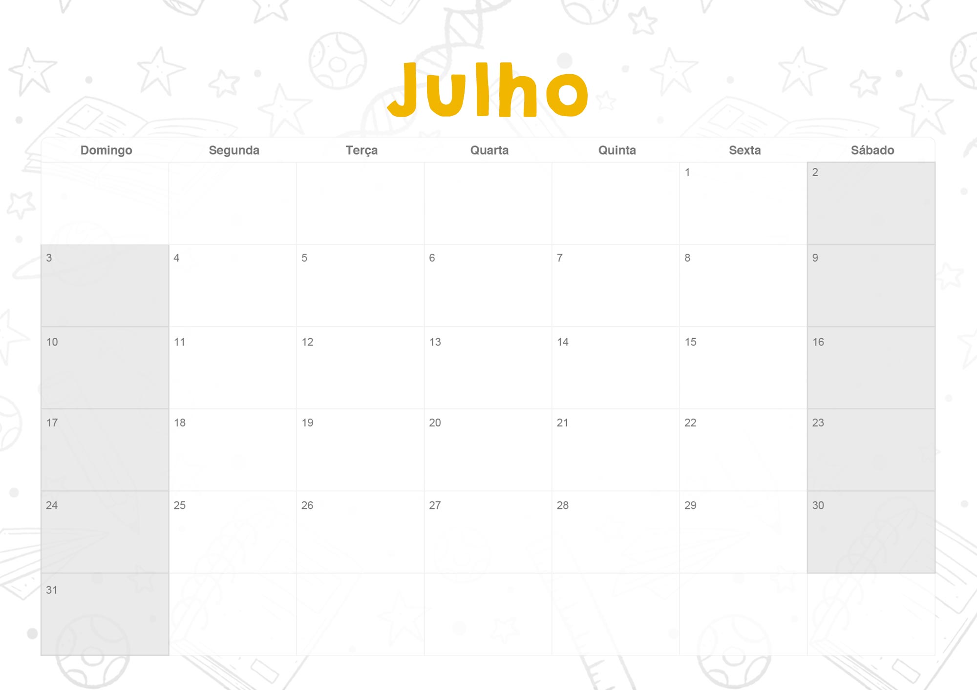 Calendario Mensal 2022 Coruja Julho