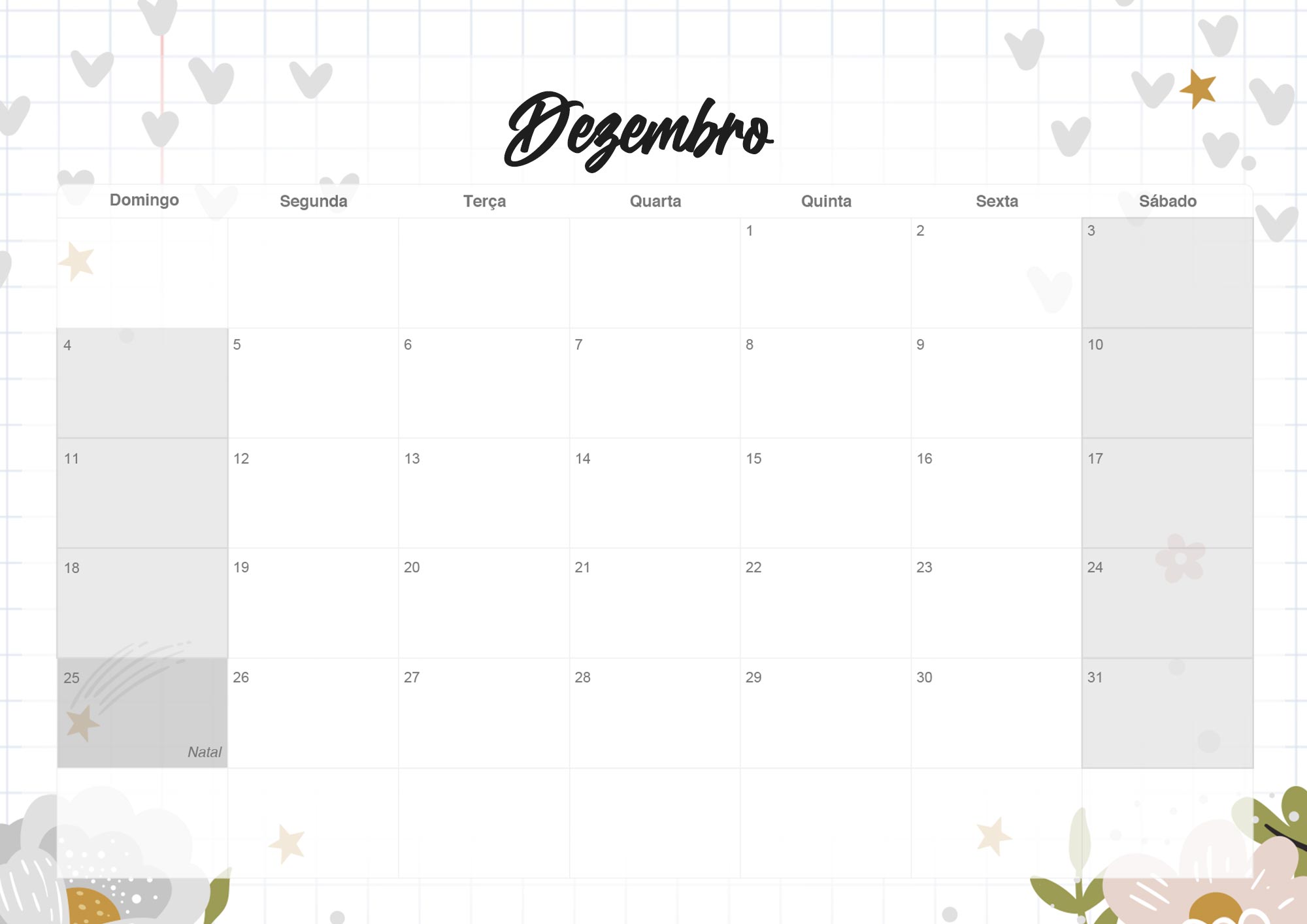 Calendario Mensal 2022 Corujinha Dezembro