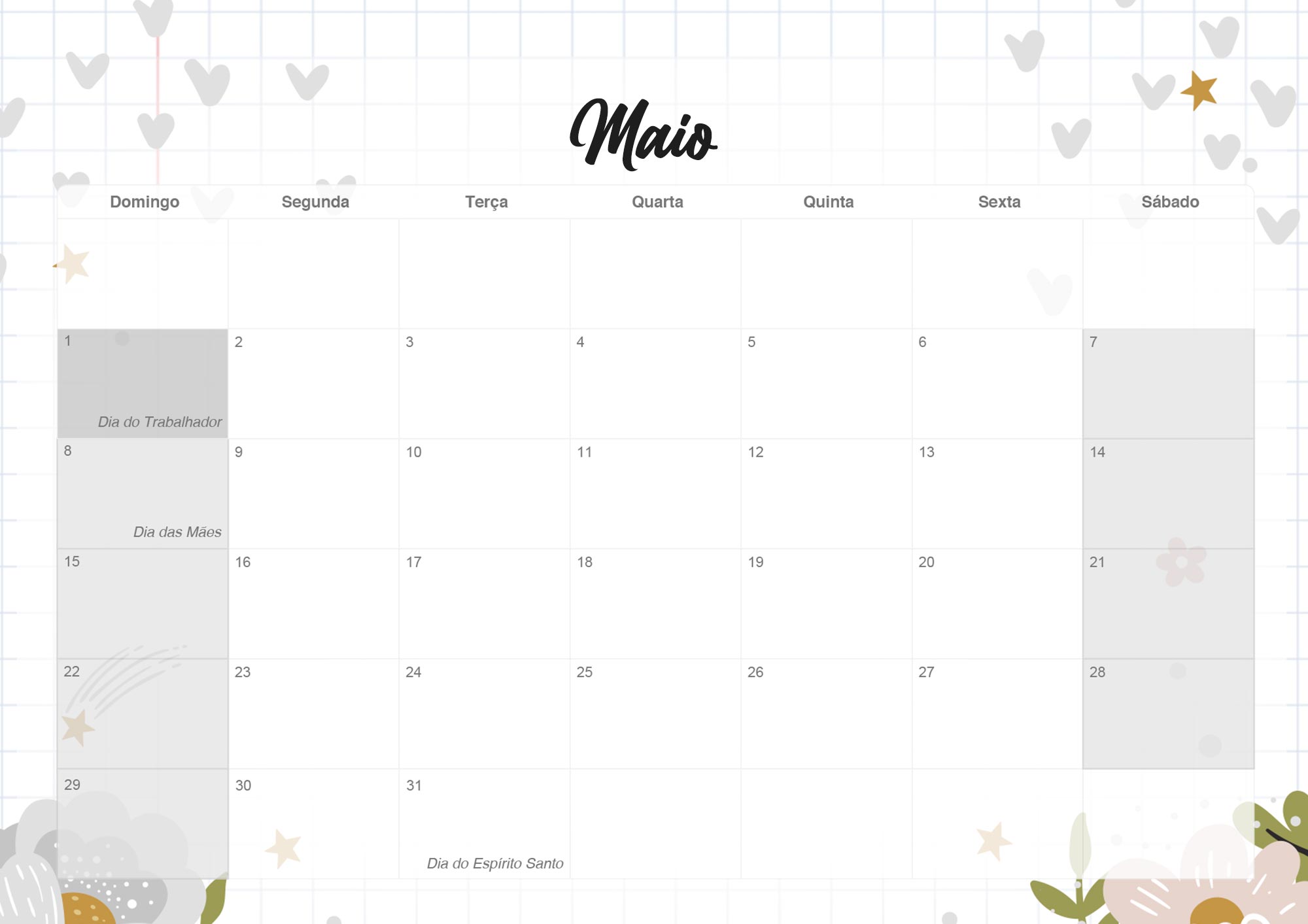 Calendario Mensal 2022 Corujinha Maio