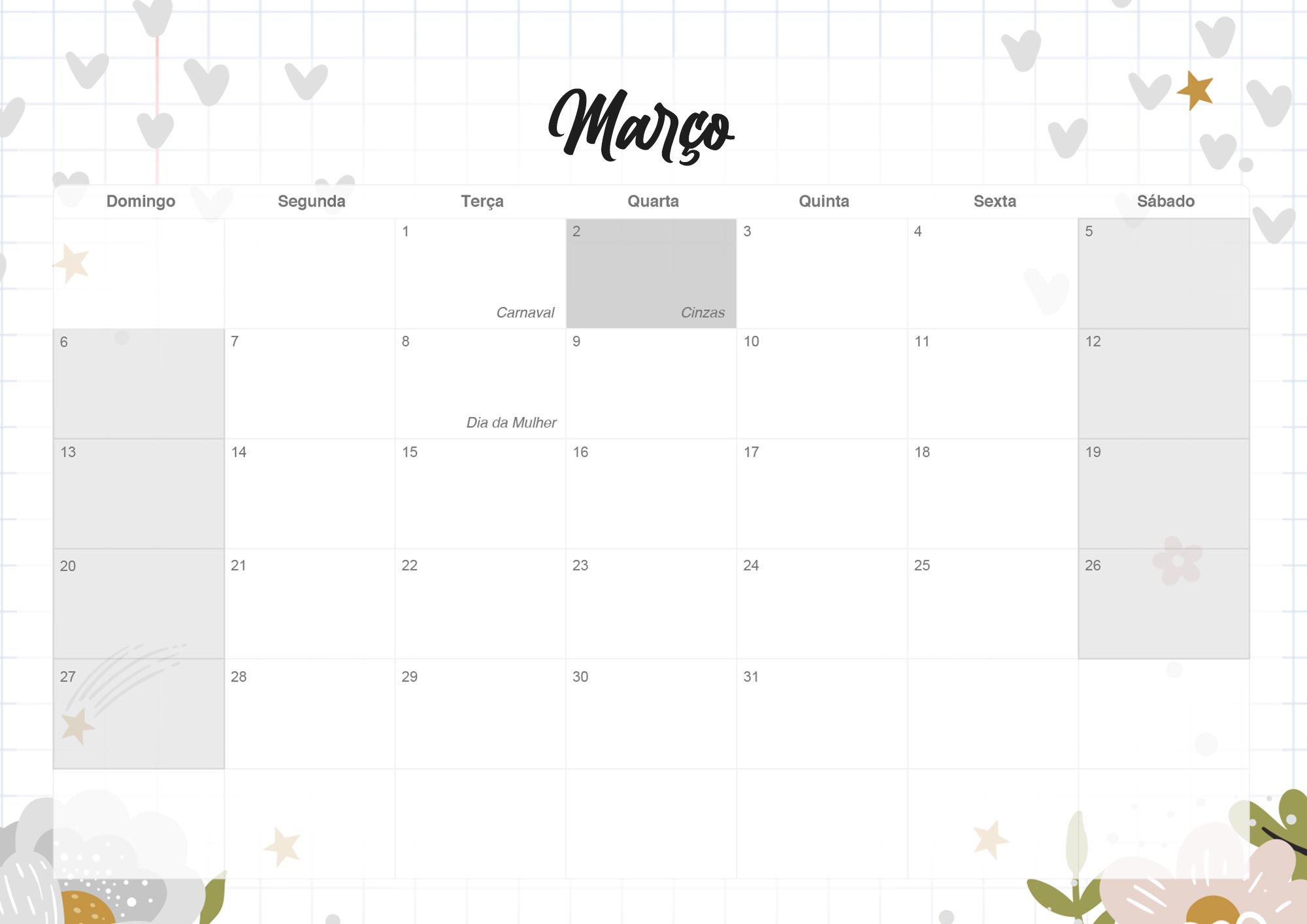 Calendario Mensal 2022 Corujinha Marco