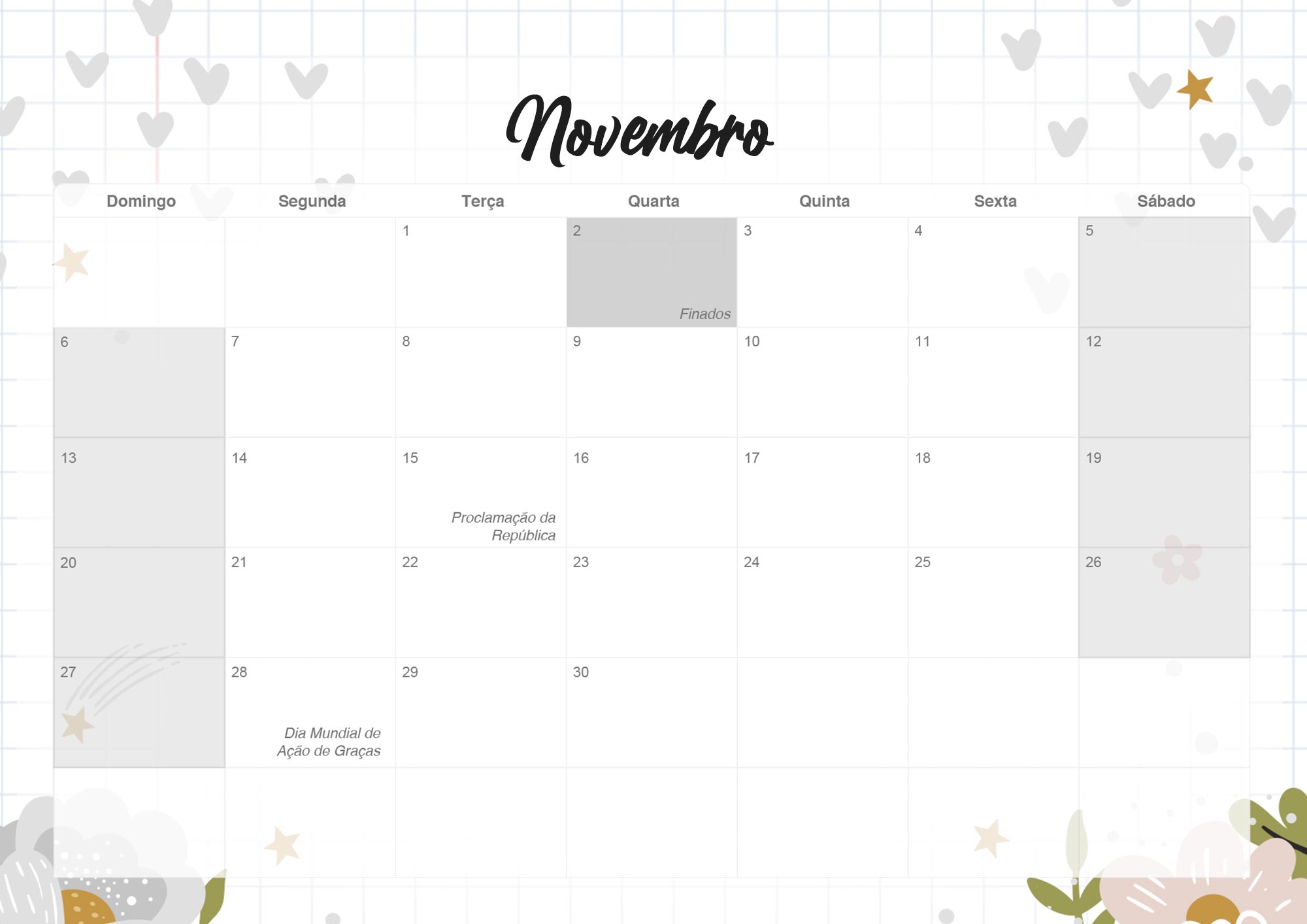 Calendario Mensal 2022 Corujinha Novembro