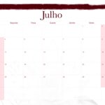 Calendario Mensal 2022 Floral Marsala Julho