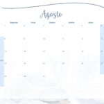 Calendario Mensal 2022 Floral Rosas Azuis Agosto