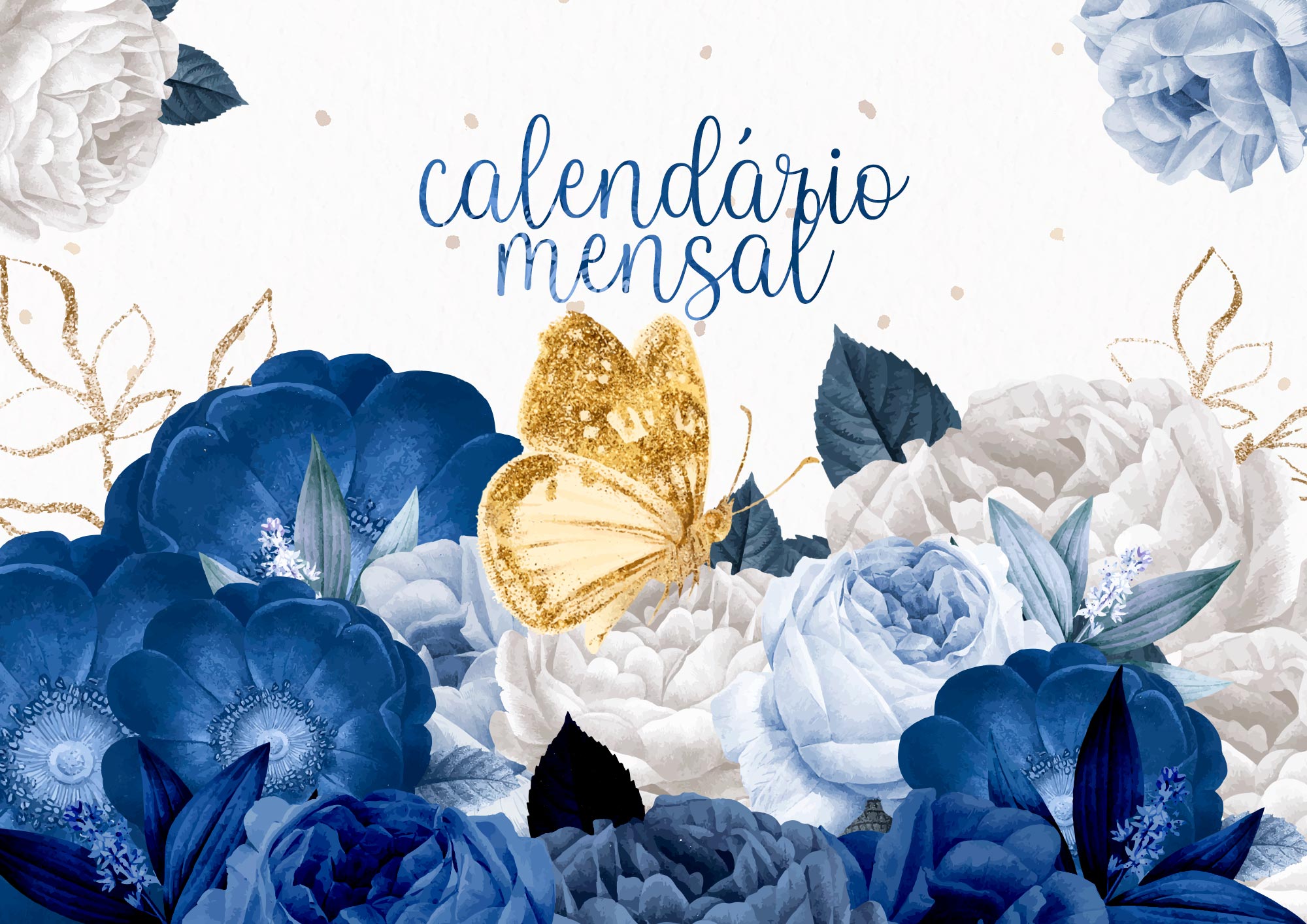 Calendario Mensal 2022 Floral Rosas Azuis Capa