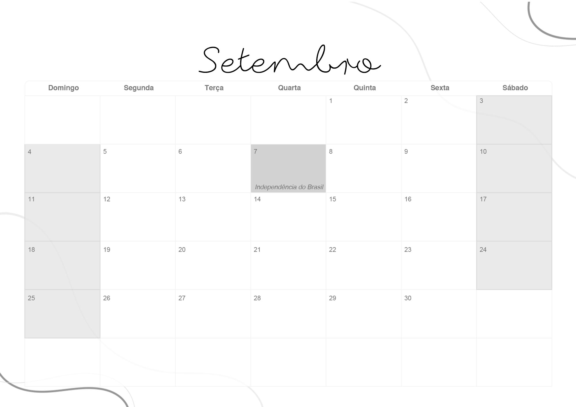 Calendario Mensal 2022 Lettering Setembro