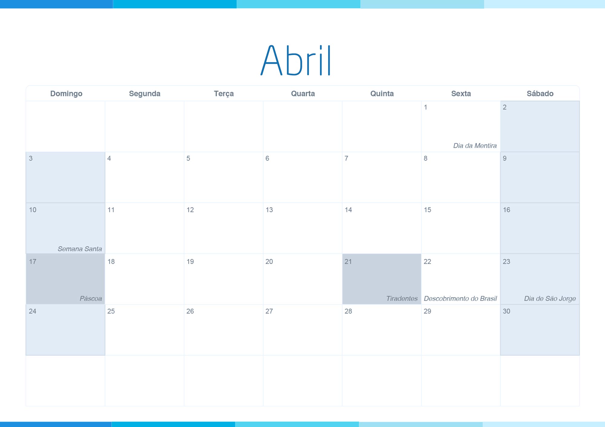 Calendario Mensal 2022 Listras Azul Abril
