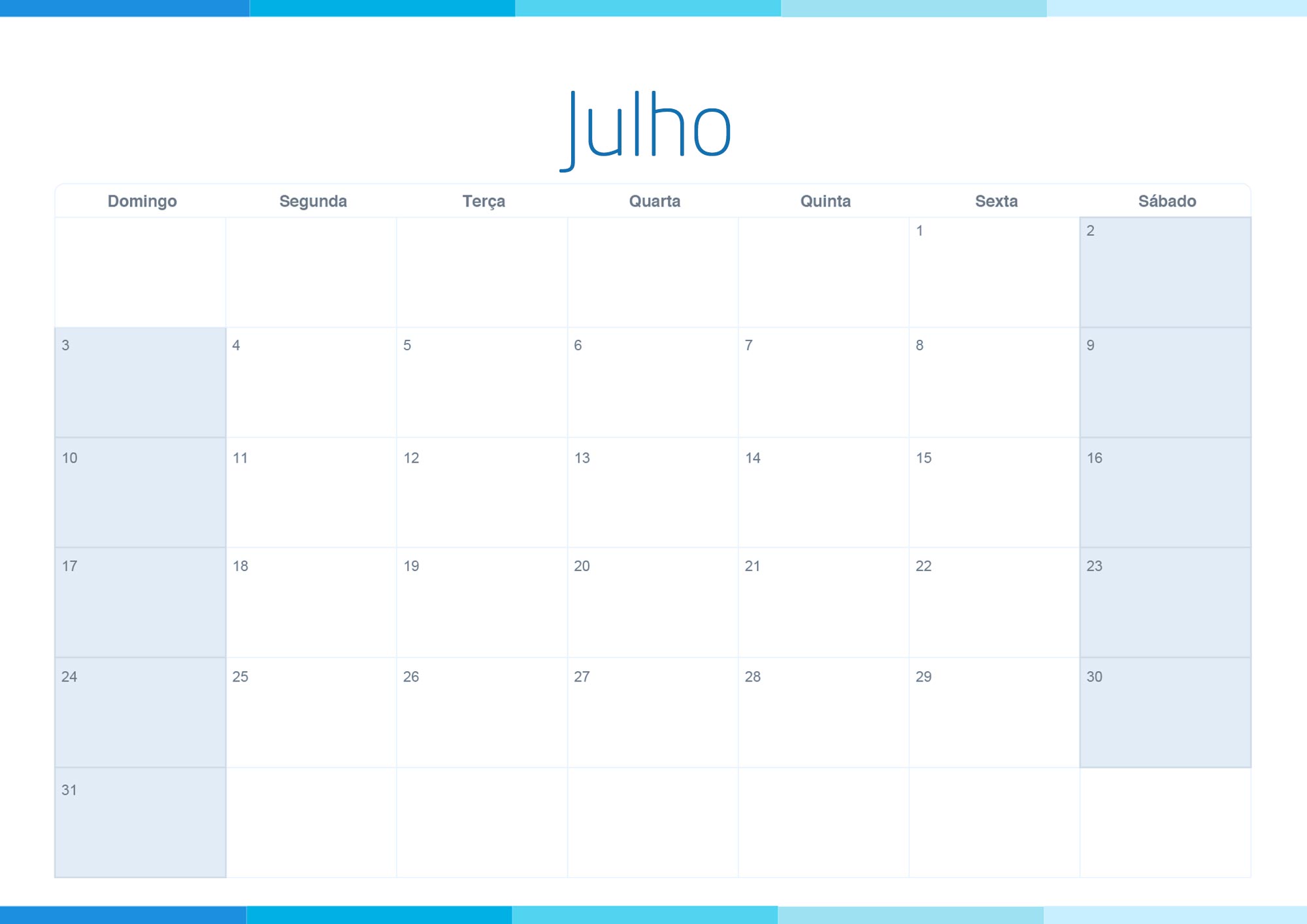 Calendario Mensal 2022 Listras Azul Julho