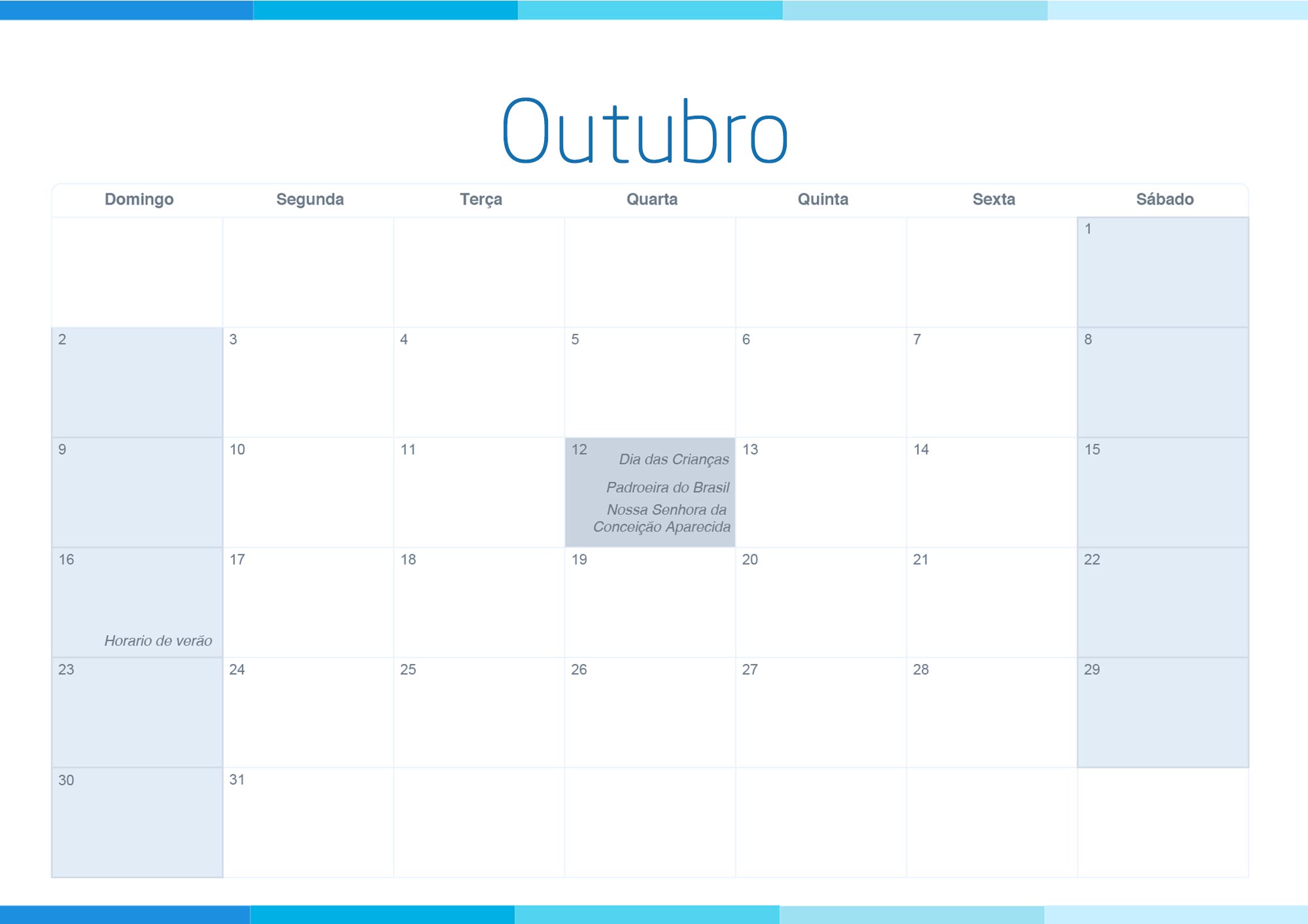 Calendario Mensal 2022 Listras Azul Outubro