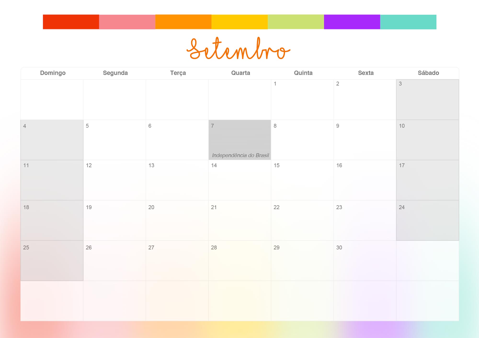 Calendario Mensal 2022 Listras Coloridas Setembro
