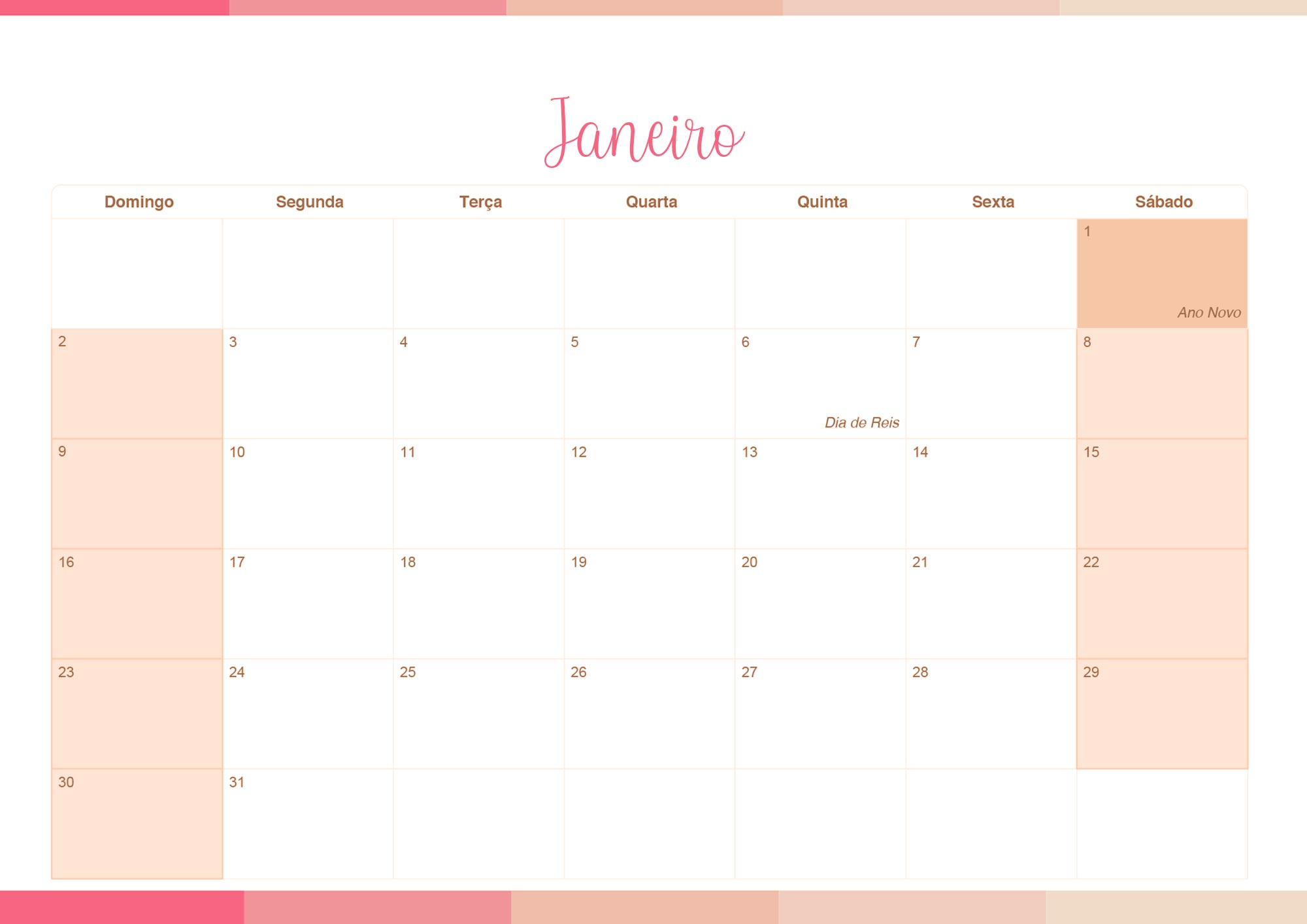 Calendario Mensal 2022 Listras Salmao Janeiro