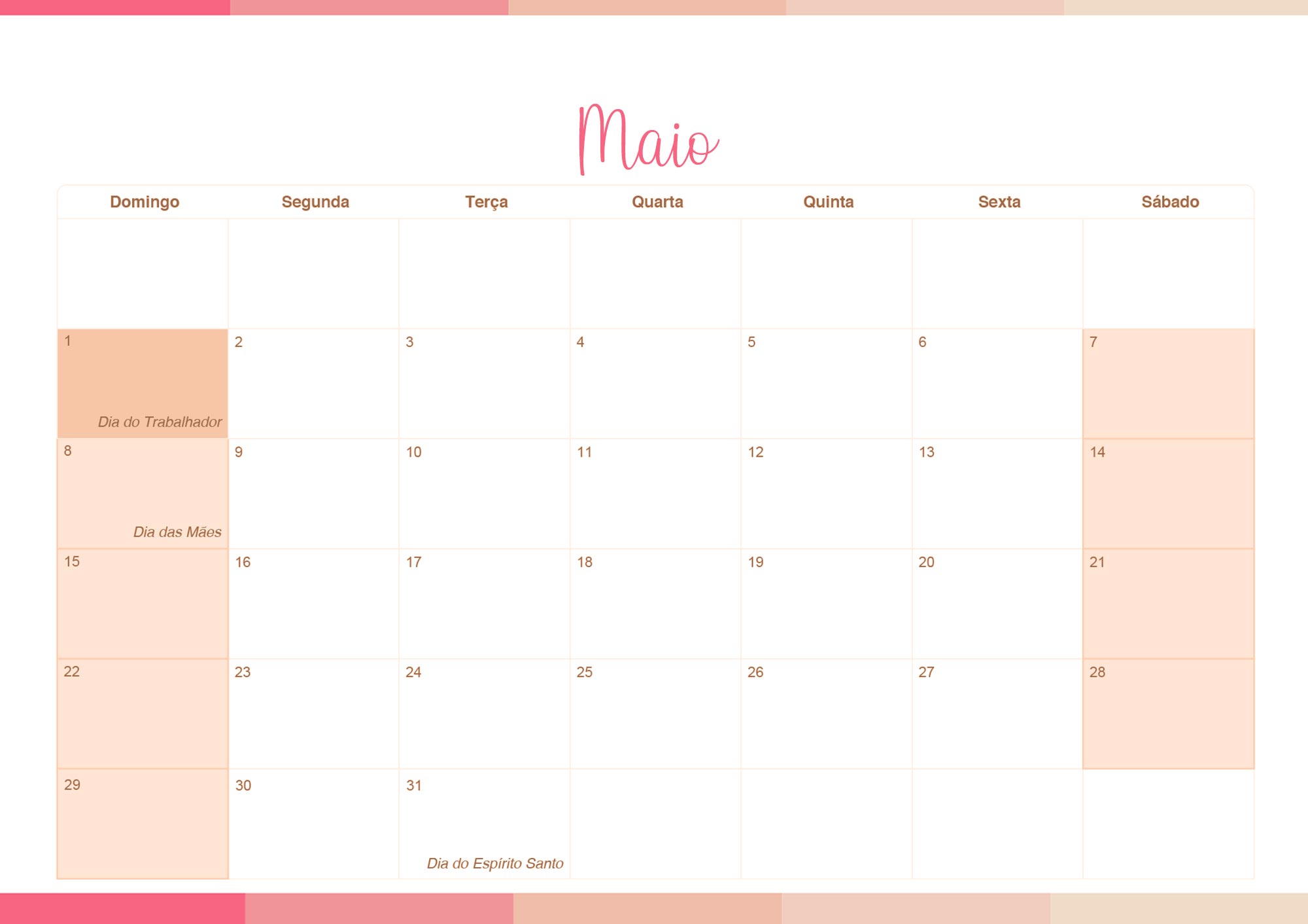 Calendario Mensal 2022 Listras Salmao Maio