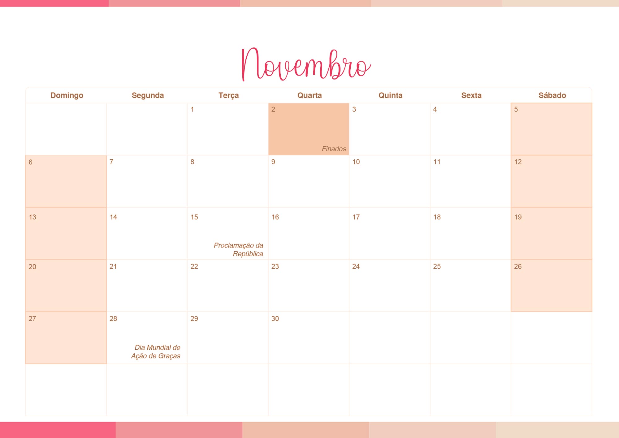 Calendario Mensal 2022 Listras Salmao Novembro