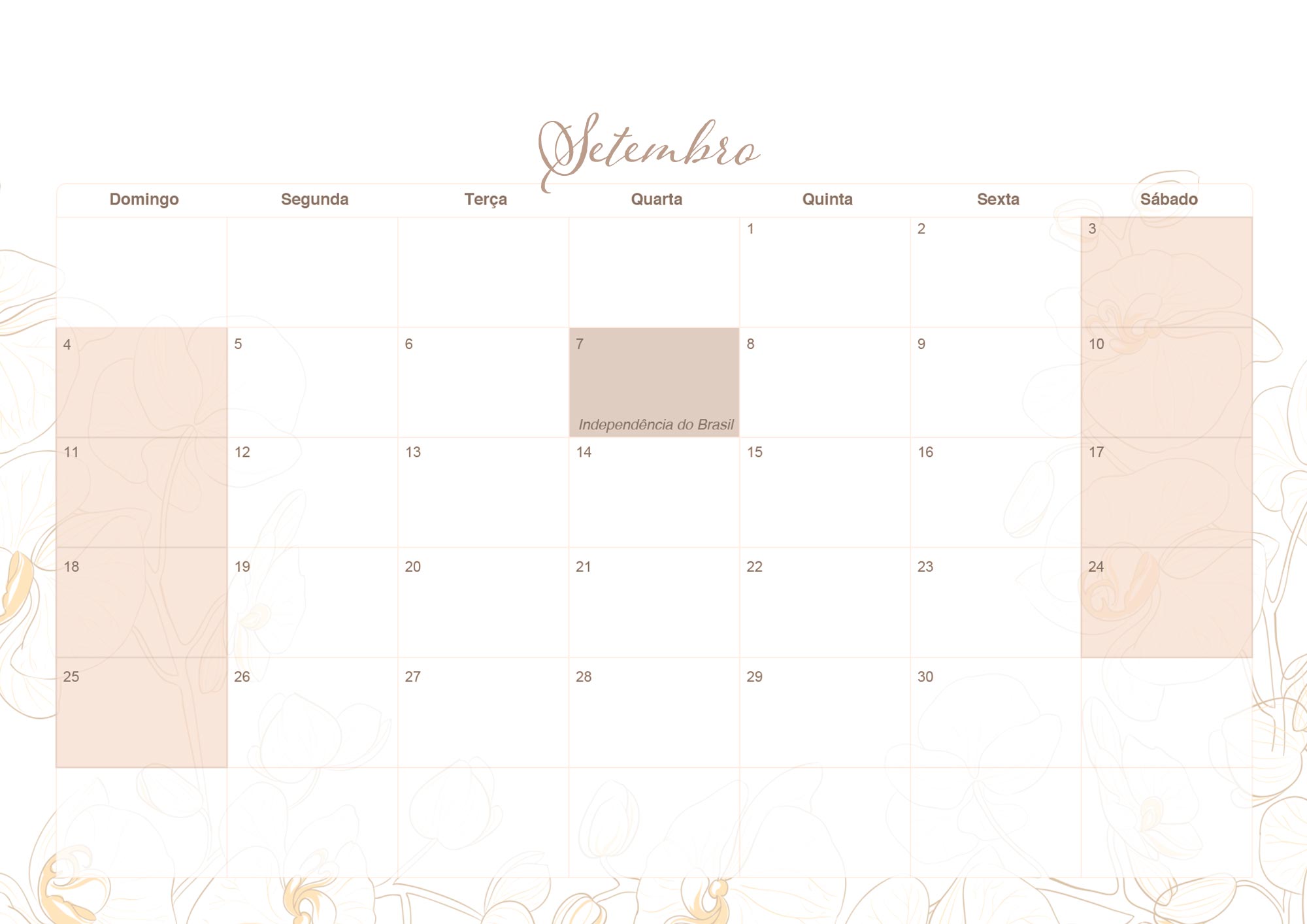 Calendario Mensal 2022 Orquideas Setembro