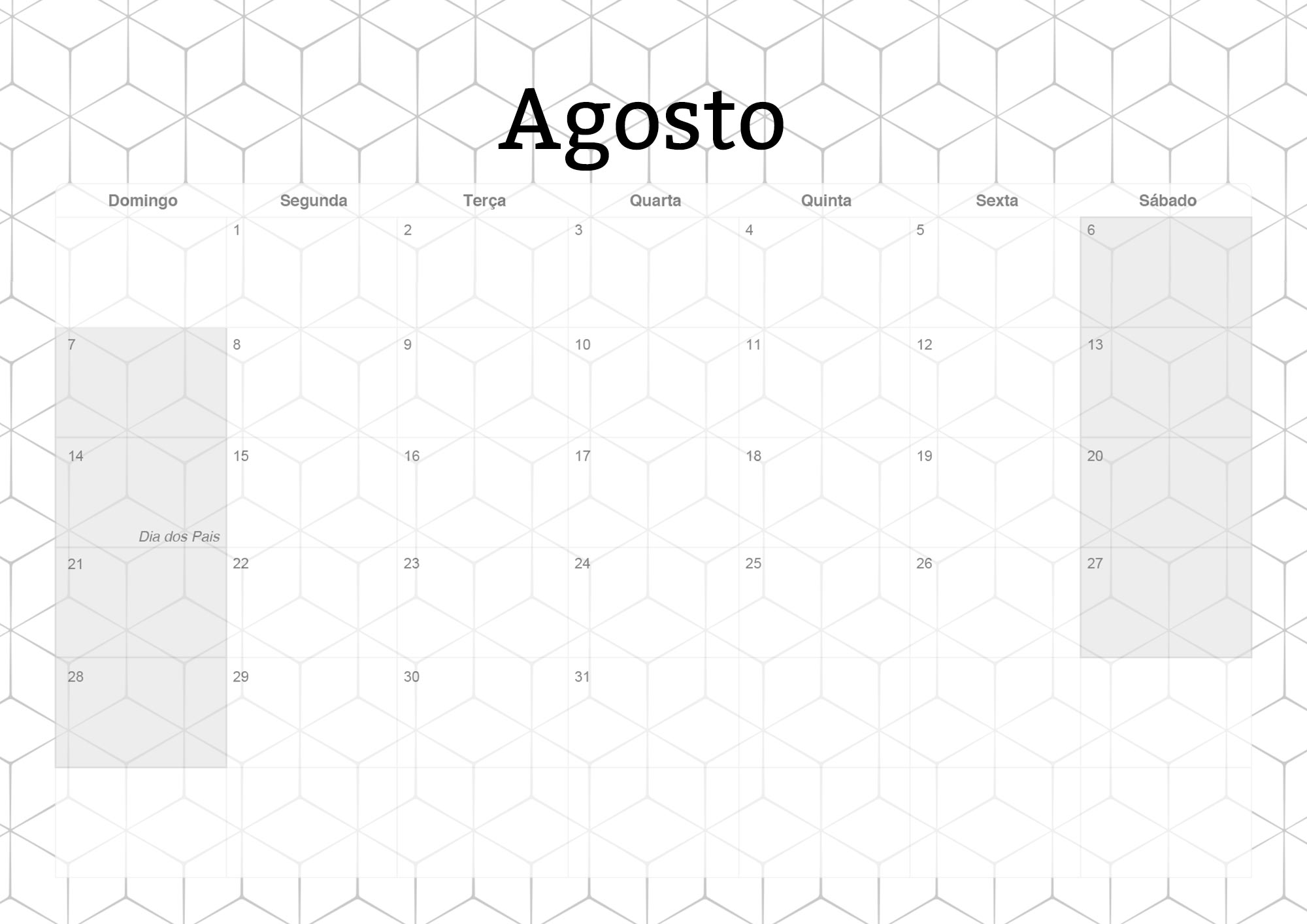 Calendario Mensal 2022 Preto e Branco Agosto