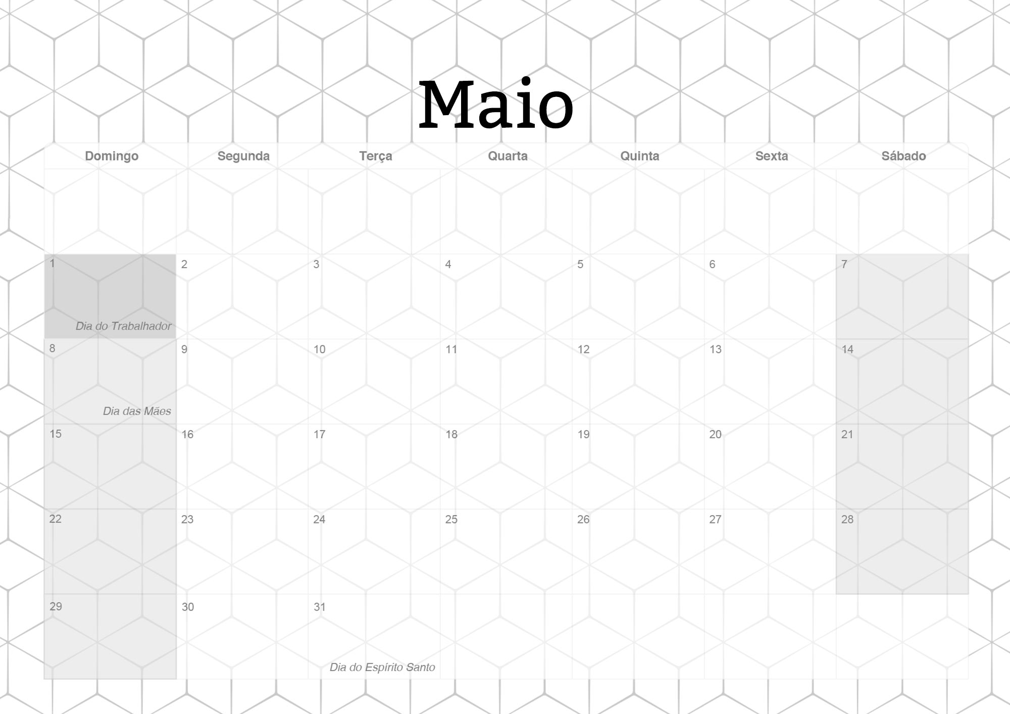Calendario Mensal 2022 Preto e Branco Maio