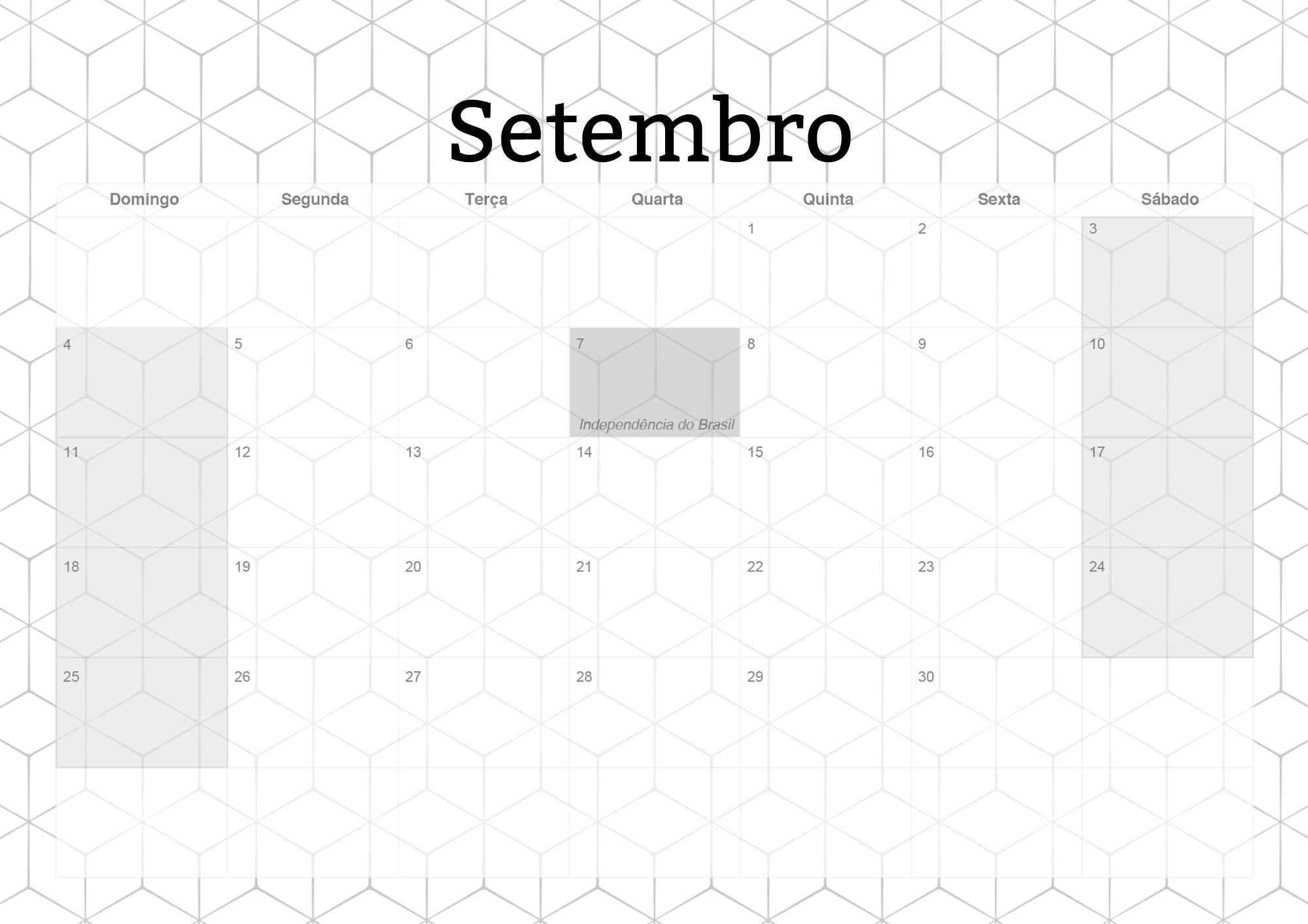 Calendario Mensal 2022 Preto e Branco Setembro