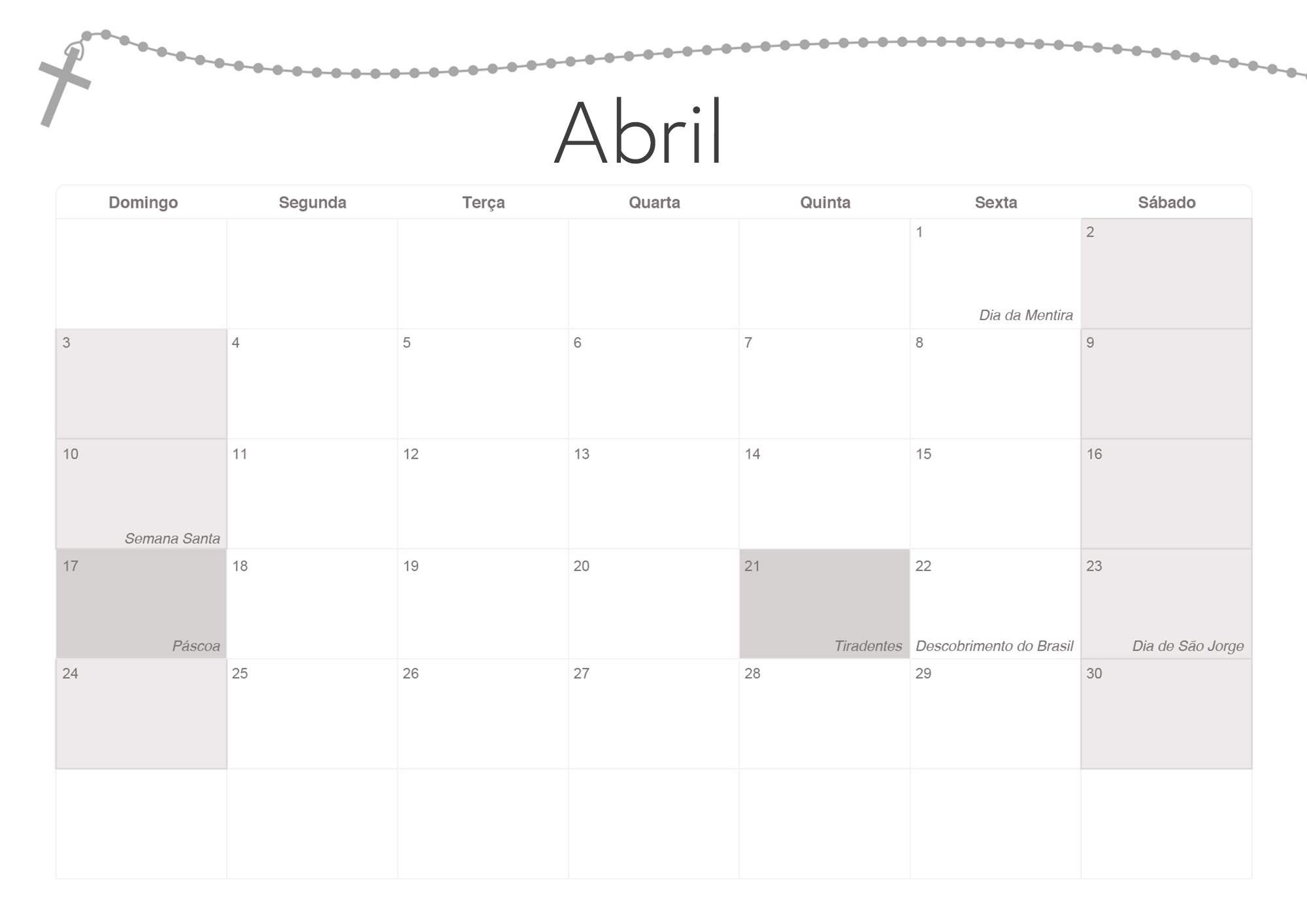 Calendario Mensal 2022 Religioso Abril