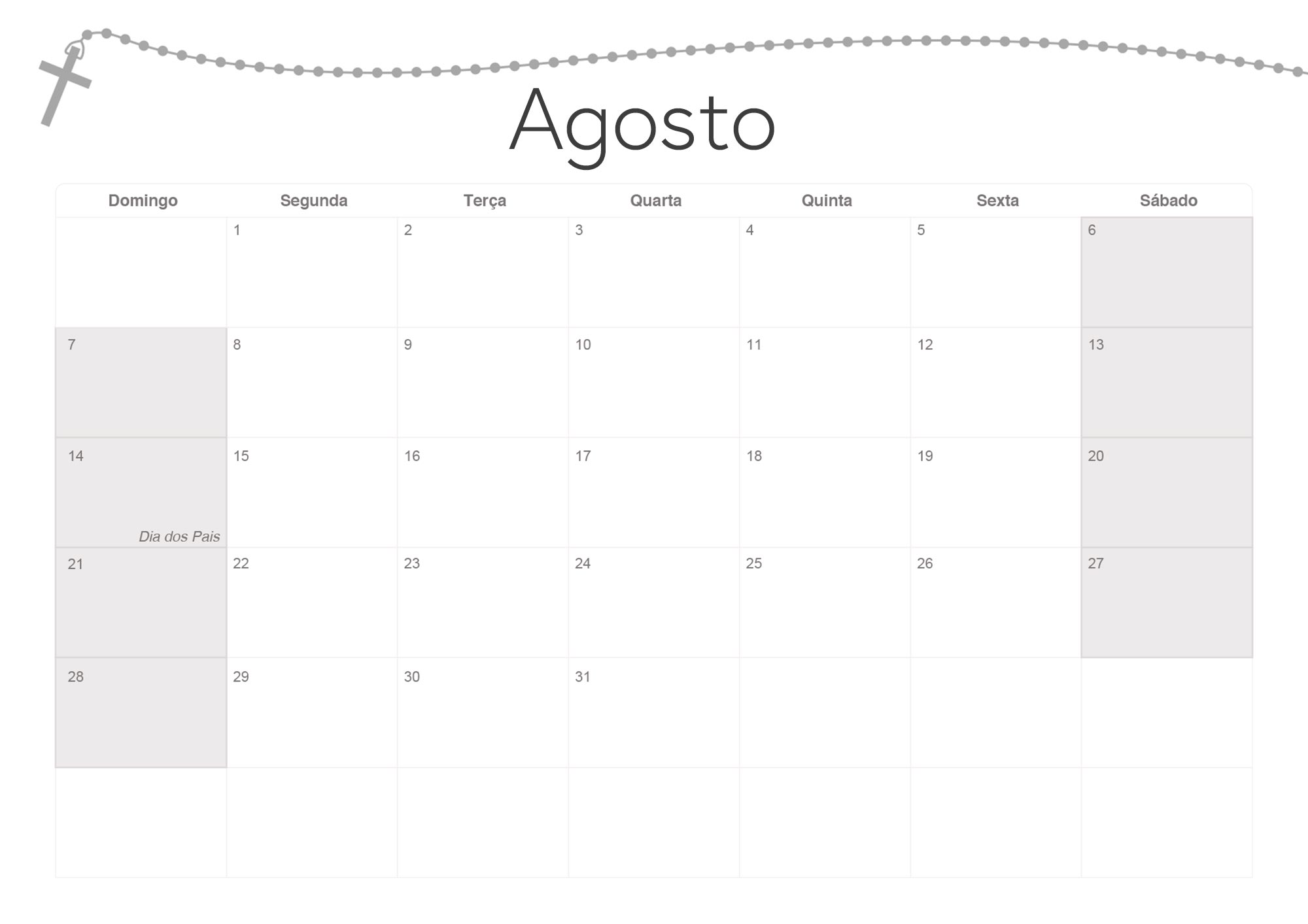 Calendario Mensal 2022 Religioso Agosto