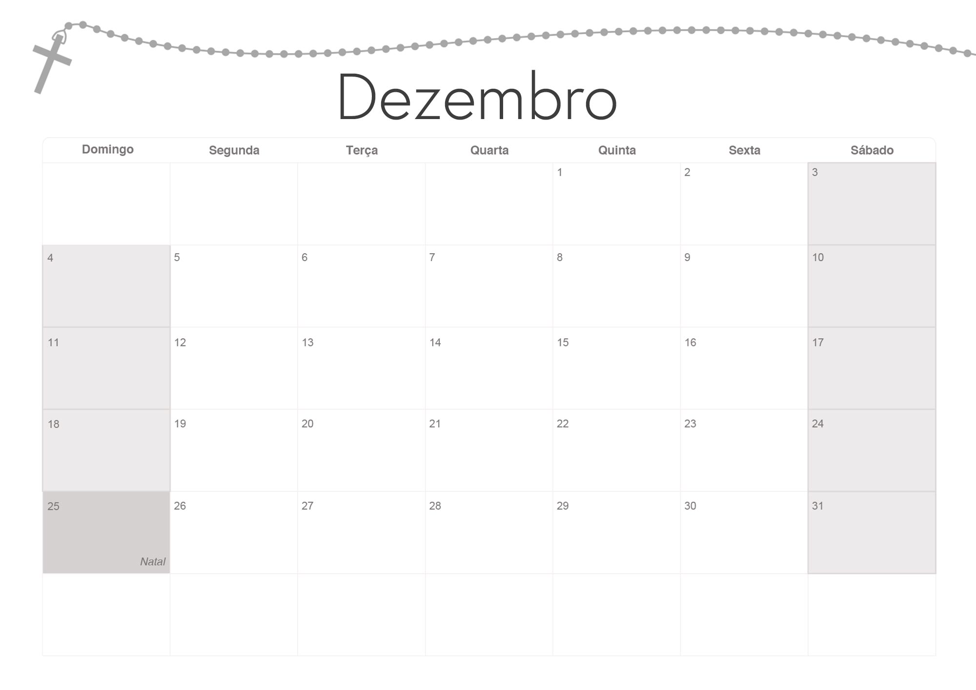 Calendario Mensal 2022 Religioso Dezembro