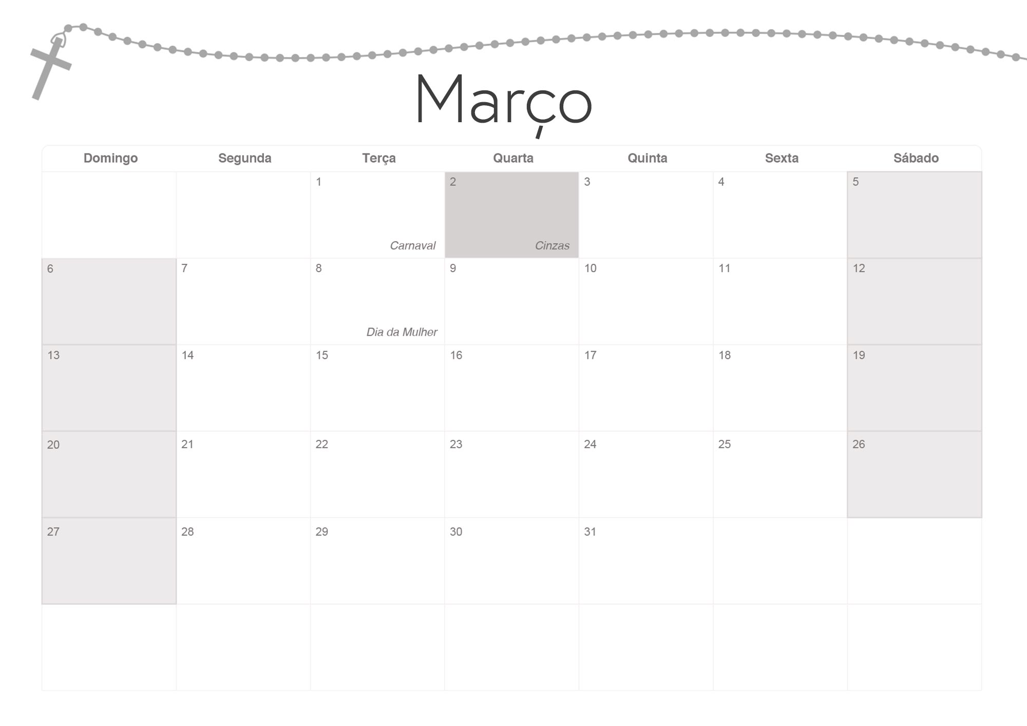 Calendario Mensal 2022 Religioso Marco