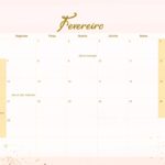 Calendario Mensal 2022 Rose Gold Fevereiro