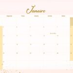 Calendario Mensal 2022 Rose Gold Janeiro