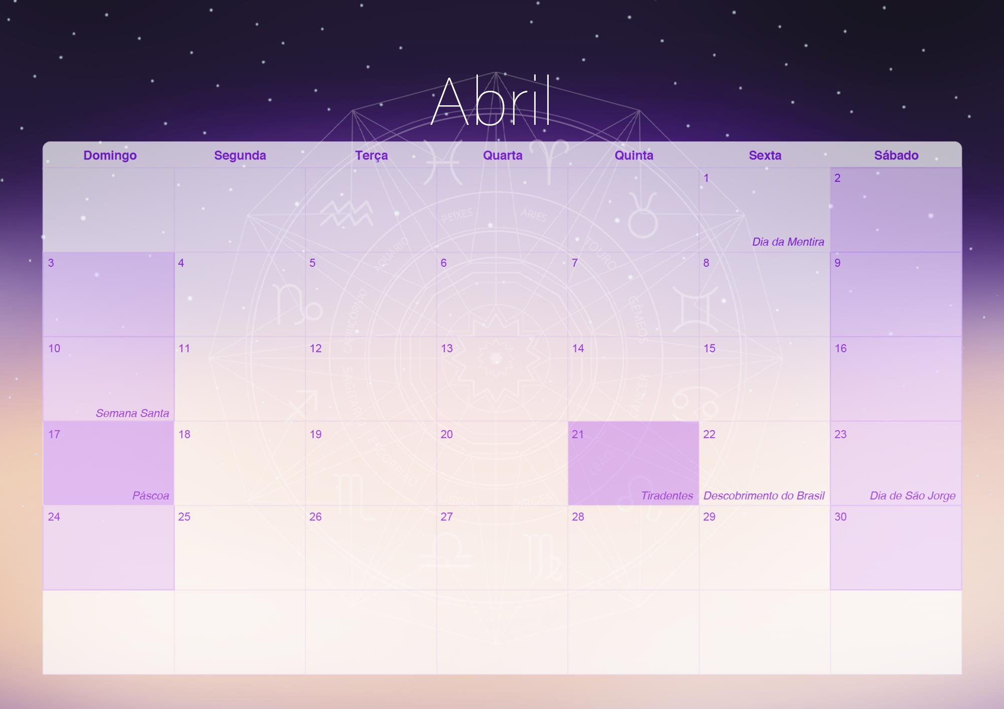Calendario Mensal 2022 Signos Abril