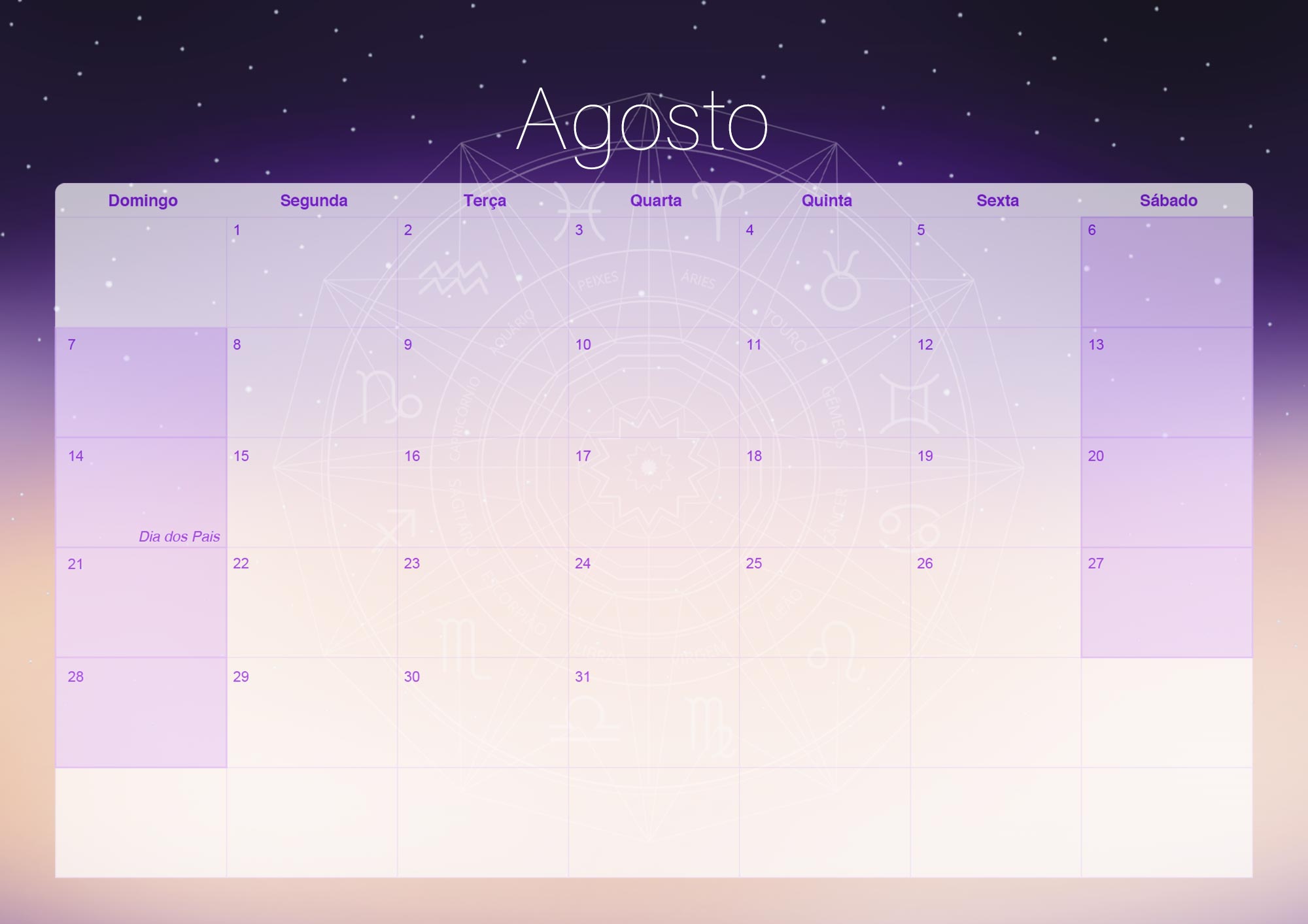 Calendario Mensal 2022 Signos Agosto