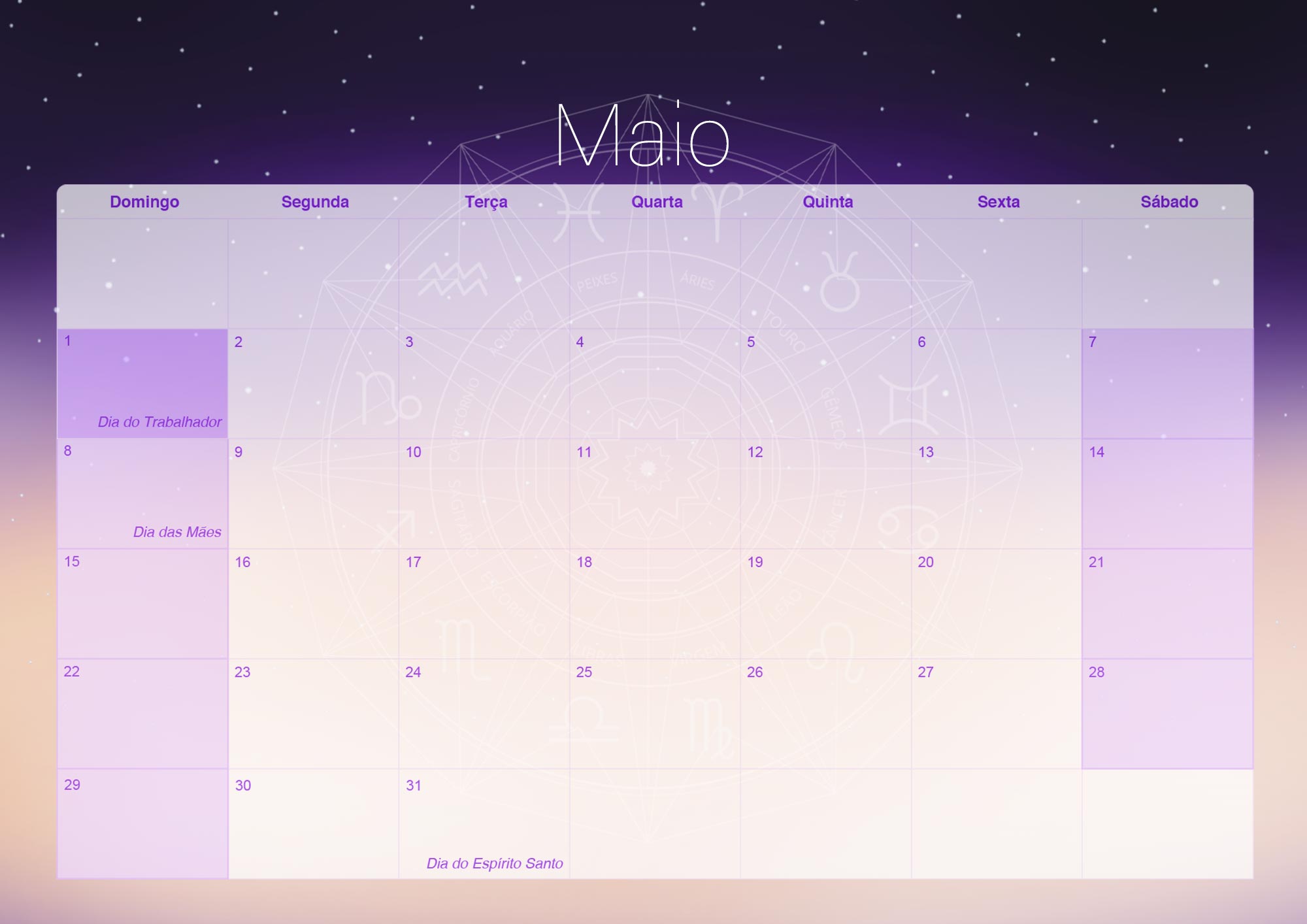 Calendario Mensal 2022 Signos Maio