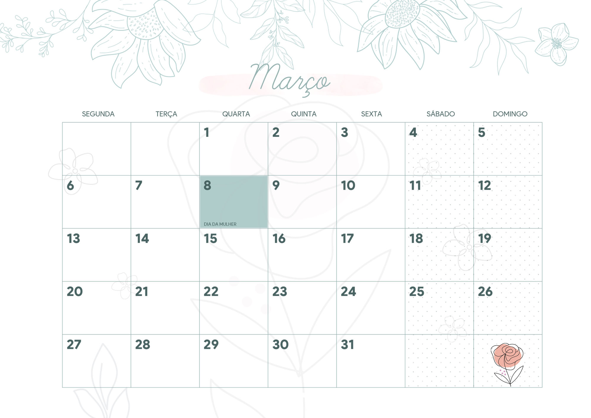 Calendario Mensal Flores Aquarela Marco Fazendo A Nossa Festa