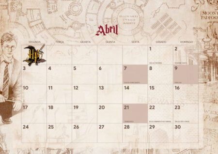 Calendario Mensal Harry Potter Abril Fazendo A Nossa Festa