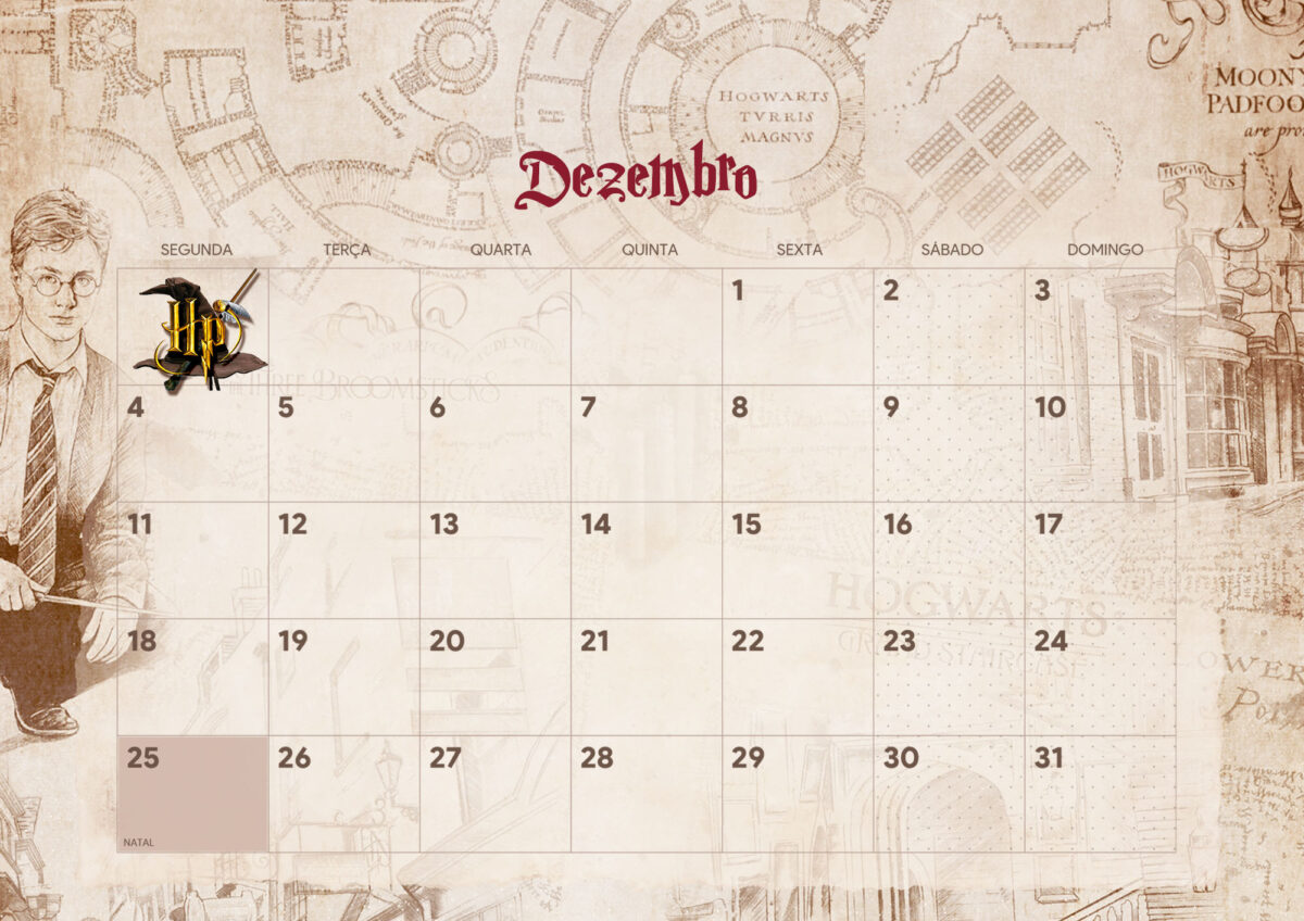 Calendario Mensal Harry Potter Dezembro Fazendo A Nossa Festa