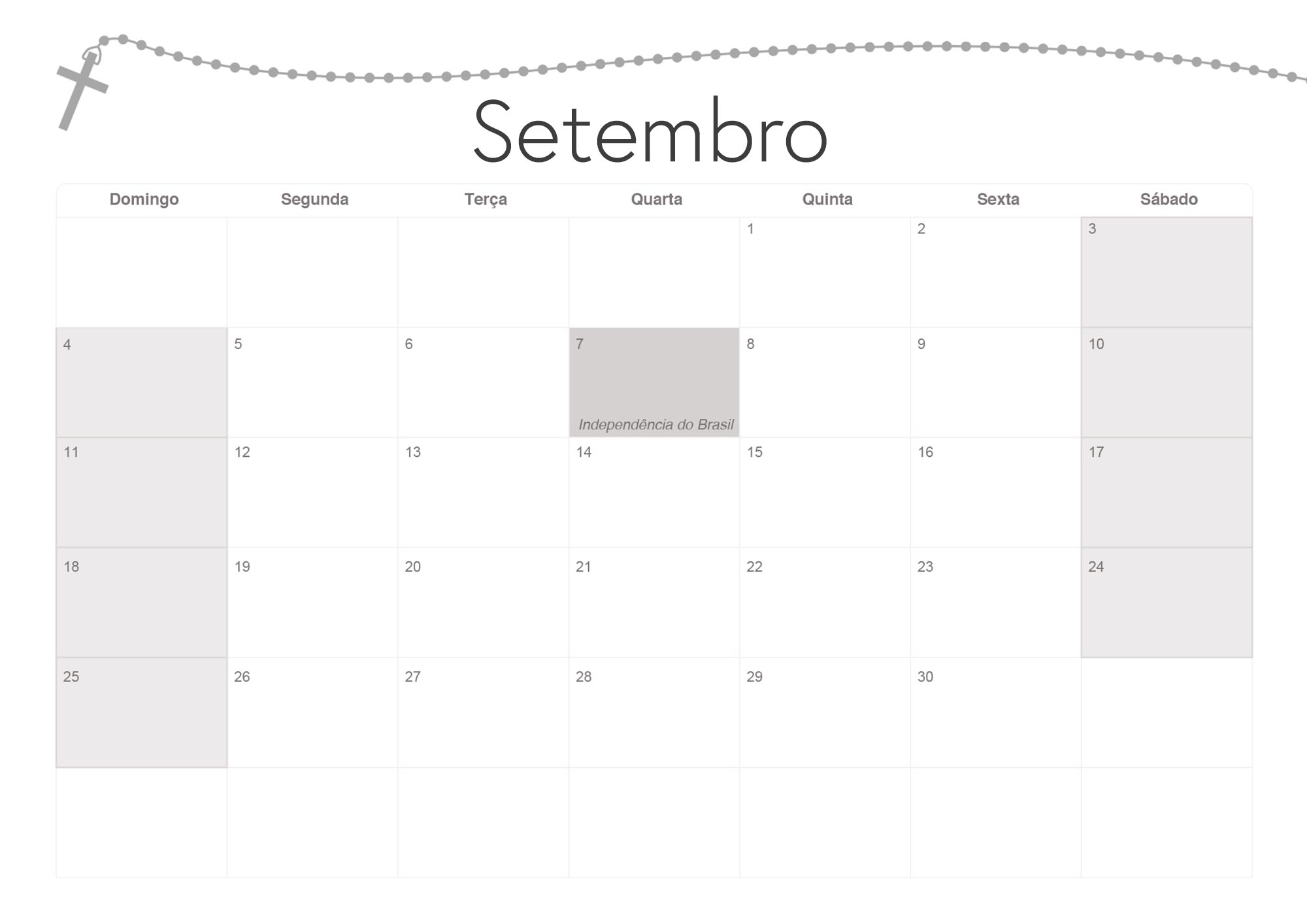 Calendario Mensal 2022 Religioso Setembro
