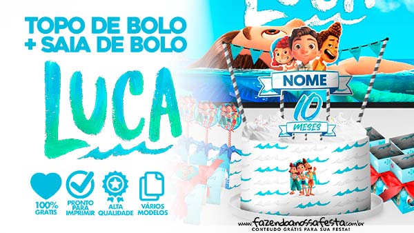 Topo de bolo Luca Disney e Saia de Bolo para Imprimir