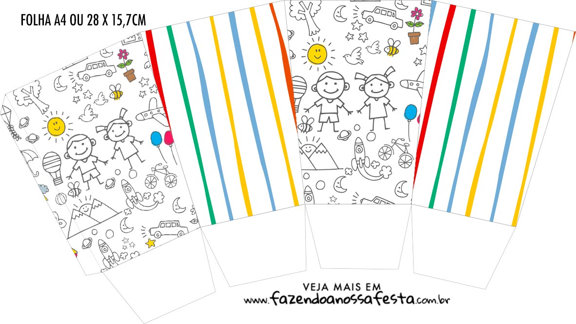 Caixa Pipoca Dia das Criancas para colorir