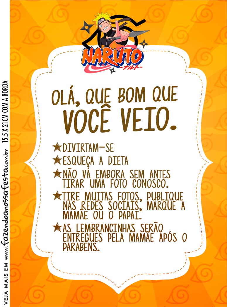 Aviso para Comida Naruto - Fazendo a Nossa Festa