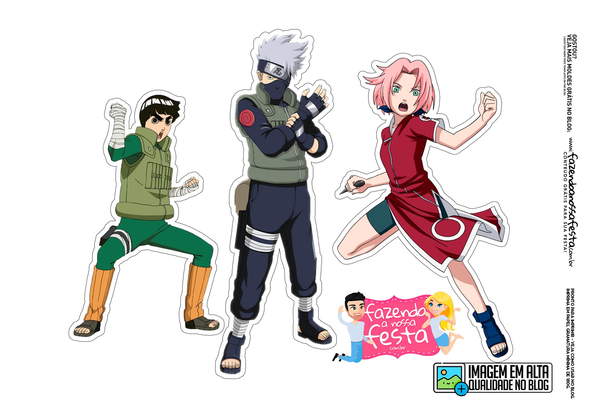 Aniversário infantil topo de bolo para imprimir Naruto clássico time 7  Sasuke e Sakura png