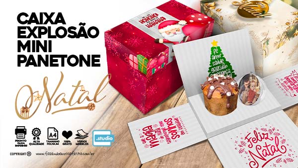 Caixa Explosao Mini Panetone e Bolinha de Natal