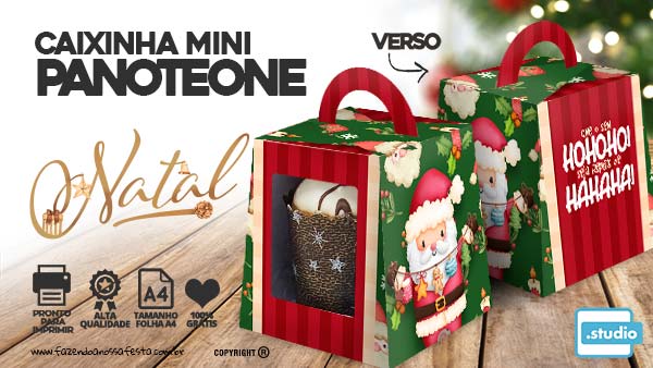 Caixa Mini Panetone de Natal com Visor - Moldes Grátis para Imprimir